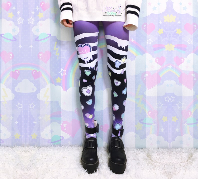 Broken hearts Leggings/Tights Menhera, kawaii goth, cute heart candy, pastel goth, yume kawaii, harajuku Lg8/Tg8 image 3