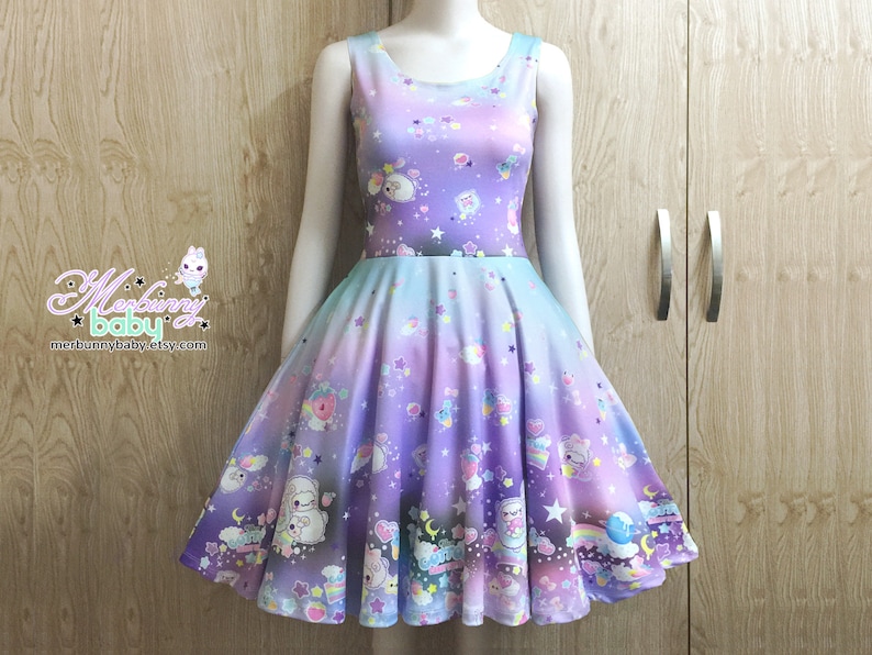 The cotton candy sheep pastel Cute kawaii skater dress, fairy kei, casual lolita, pastel galaxy, sweet yume harajuku skater dress SD29 image 2