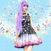 Over the rainbow (black) - skater dress, cute kawaii stars moons clouds fairy kei dress, harajuku casual lolita, plus size dress -  SD22 