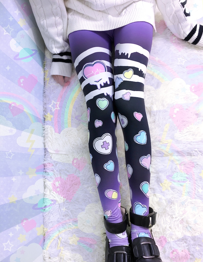 Broken hearts Leggings/Tights Menhera, kawaii goth, cute heart candy, pastel goth, yume kawaii, harajuku Lg8/Tg8 image 2