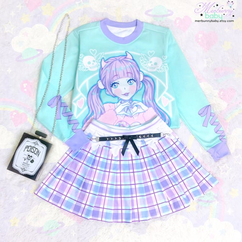 Buy Pastel Plaid Pleated Skirt Kawaii Cute Yume Kawaii Fairy Kei Purple Blue Pink Plaid Pastel Goth Harajuku Skirt PS3 Online in India Etsy
