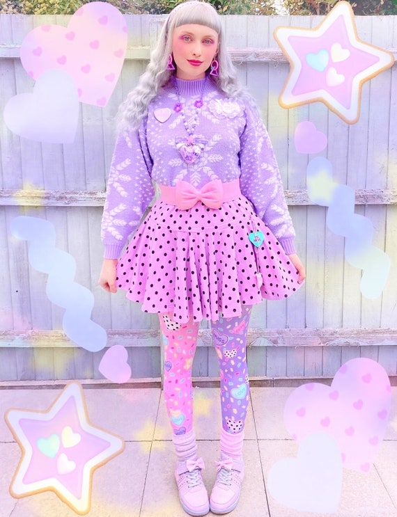 Sweethearts Leggings/tights Fairy Kei, Lolita, Yume Kawaii, Heart Candies,  Sprinkles, Pastel, Sweet Cute, Pink Purple Lg11/tg11 