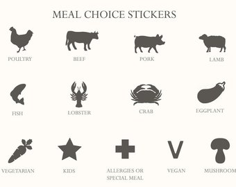 Wedding Meal Stickers, Menu Stickers, Wedding Menu Stickers, Wedding, Wedding Stickers, Wedding Meal Indicator Stickers, Menu