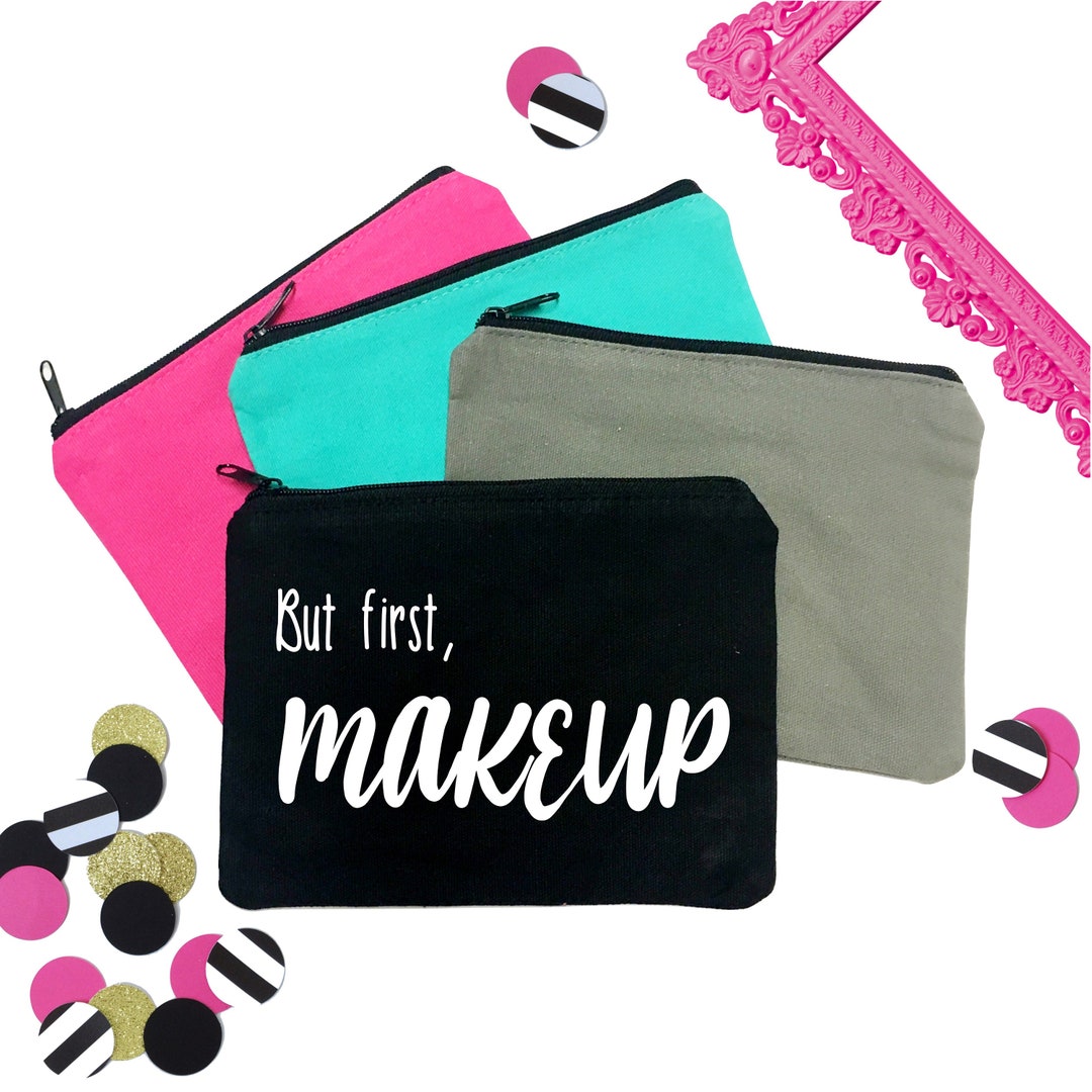 Black Custom Makeup Bag, but First Makeup, Black Cosmetic Bag, Makeup