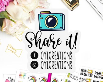 Share it, Social Media Stickers, WATERPROOF, 2 inches, 20 per sheet, Instagram Sticker, Facebook Sticker, Tiktok Stickers, Thank you Sticker