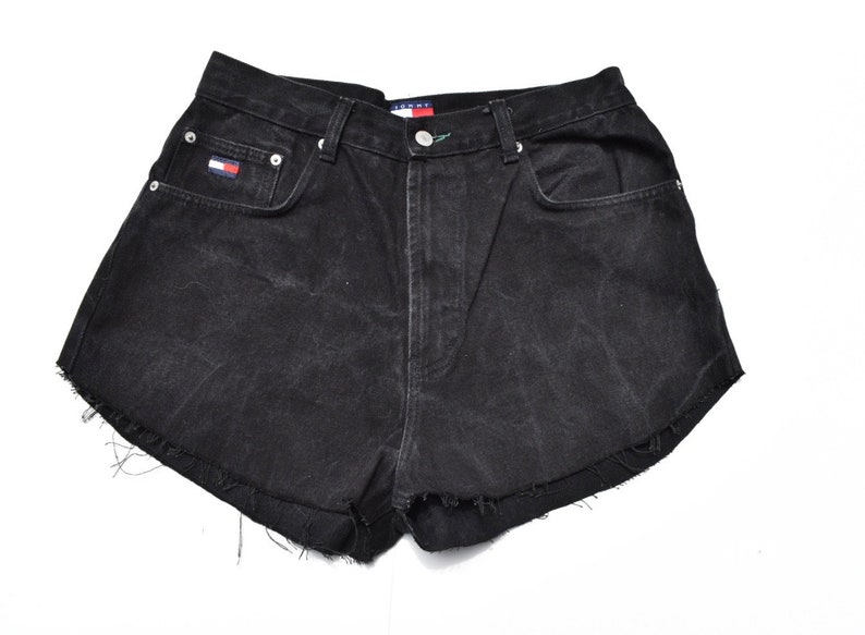Vintage Reworked Tommy Hilfiger Black Denim Shorts Size 12