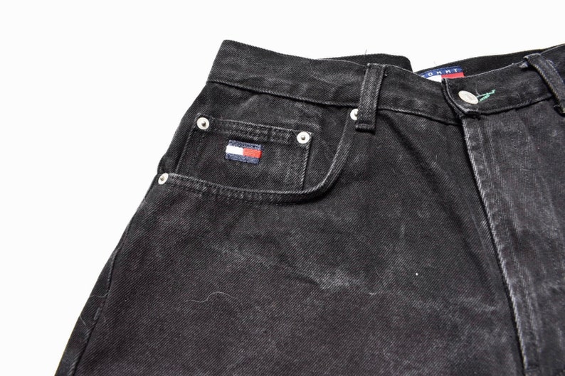 Vintage Reworked Tommy Hilfiger Black Denim Shorts Size 12