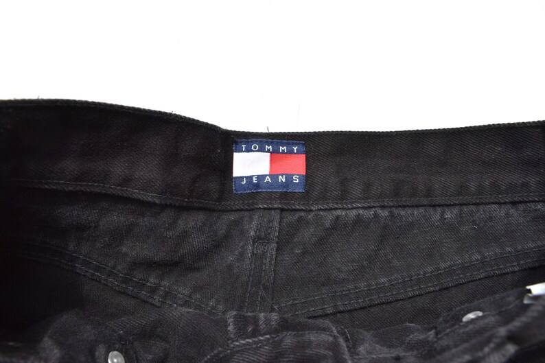 Vintage Reworked Tommy Hilfiger Black Denim Shorts Size 12