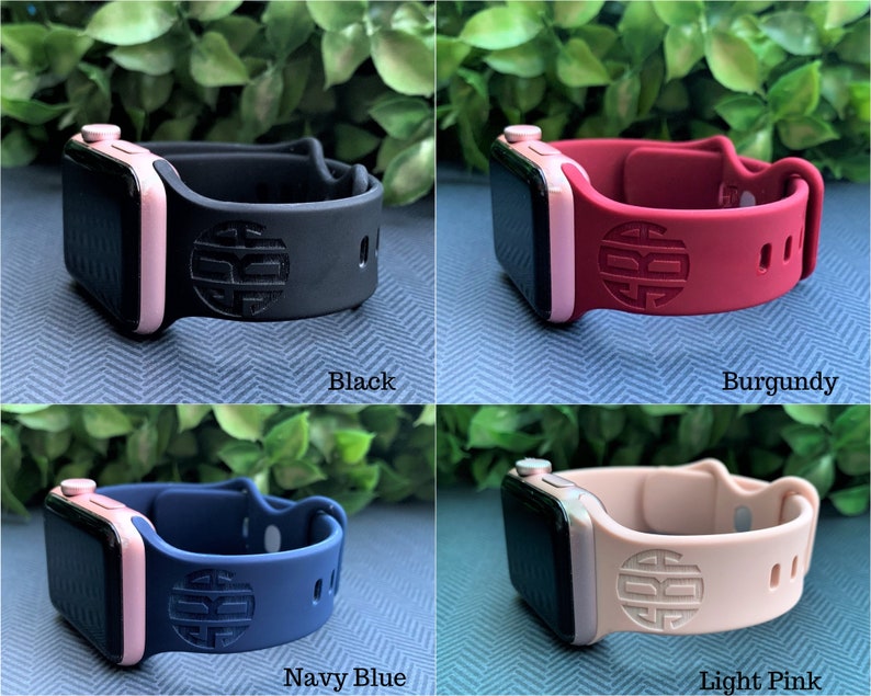 Personalized Silicone Apple watch band 40mm, Monogram iWatch Band 38mm,  Custom iWatch Strap 44mm, Name iPhone Watch, Apple Watch Strap 