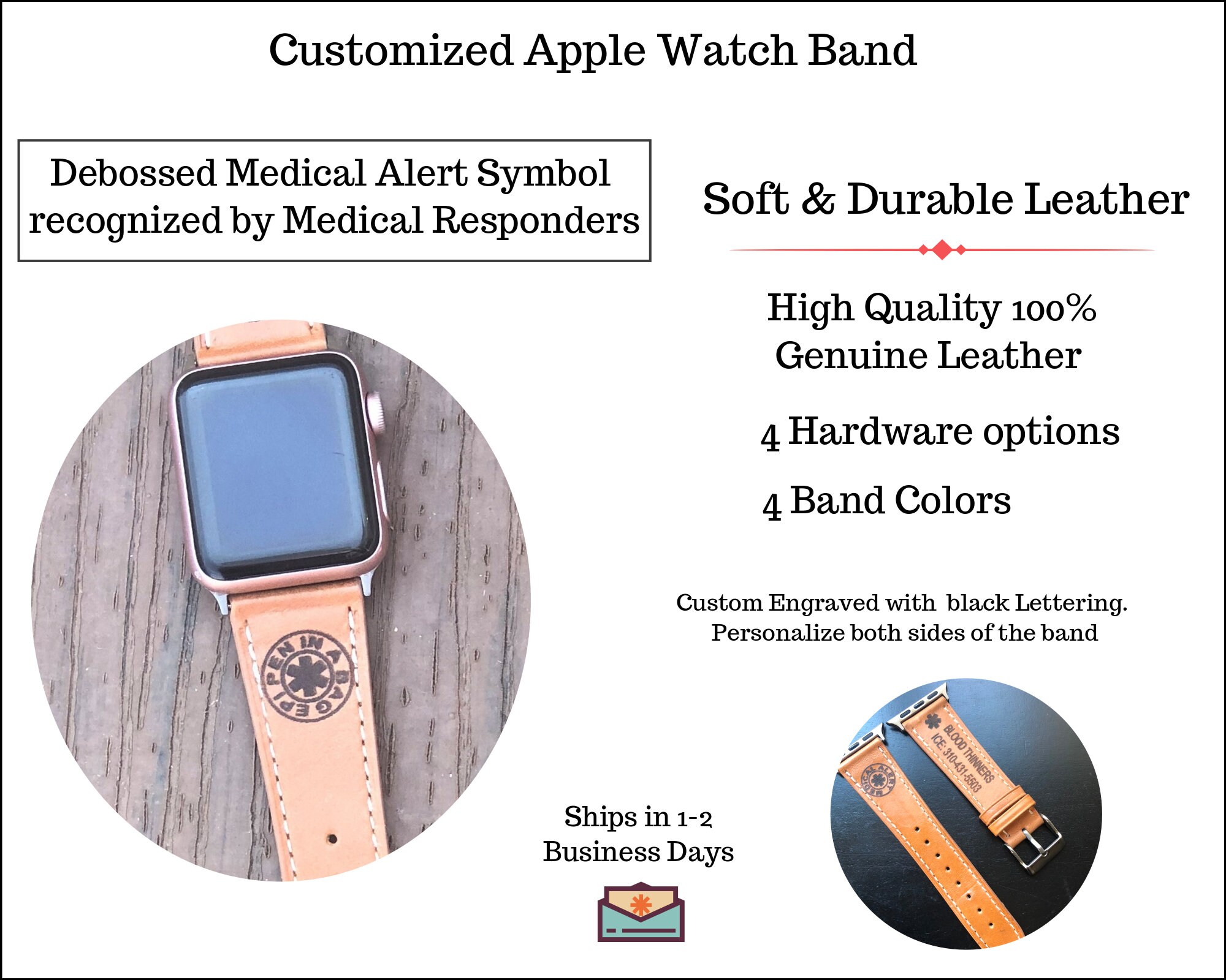 Medical ID Apple Watch Band Medical Alert Apple Watch Band Etsy