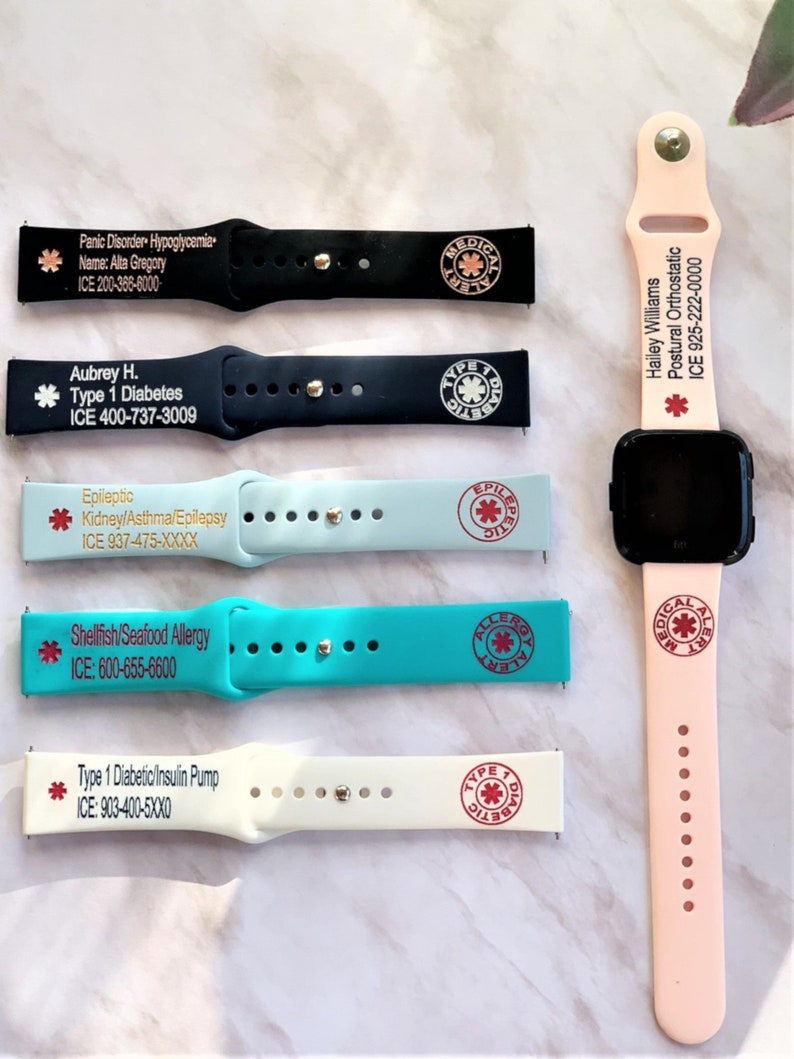 Medical Alert Fitbit Versa Silicone Watch Band Personalized Etsy