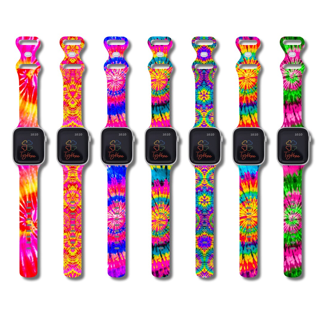 Tie Dye Apple Watch Band 38mm Womenrainbow Tie Dye Silicone Etsy