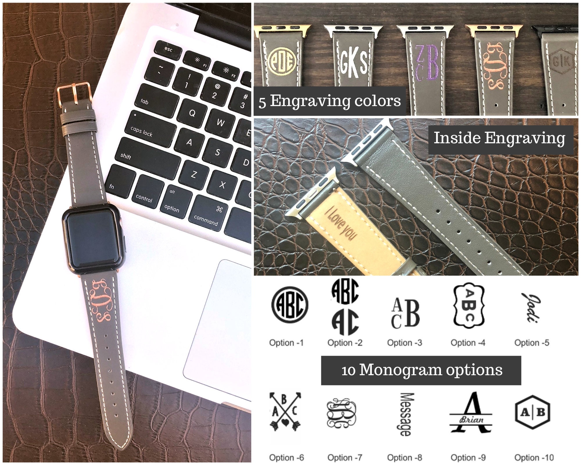 Monogram Apple Watch Band 42mm Series 4 Personalized Apple Etsy