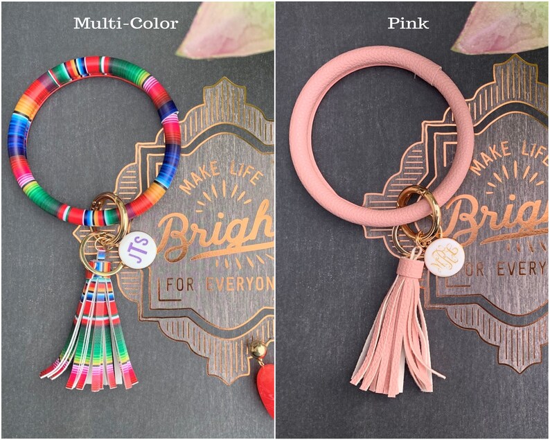 Monogram Keyring Bracelet Personalized Large Key Ring Large Etsy