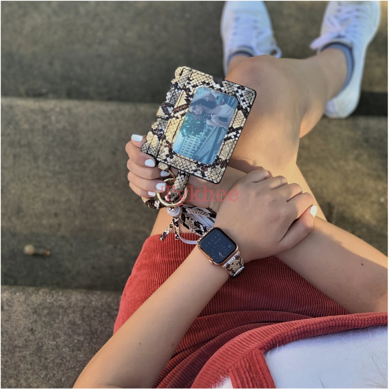 Wallet Monogram Keychain Boho Leather Bracelet Leopard Etsy