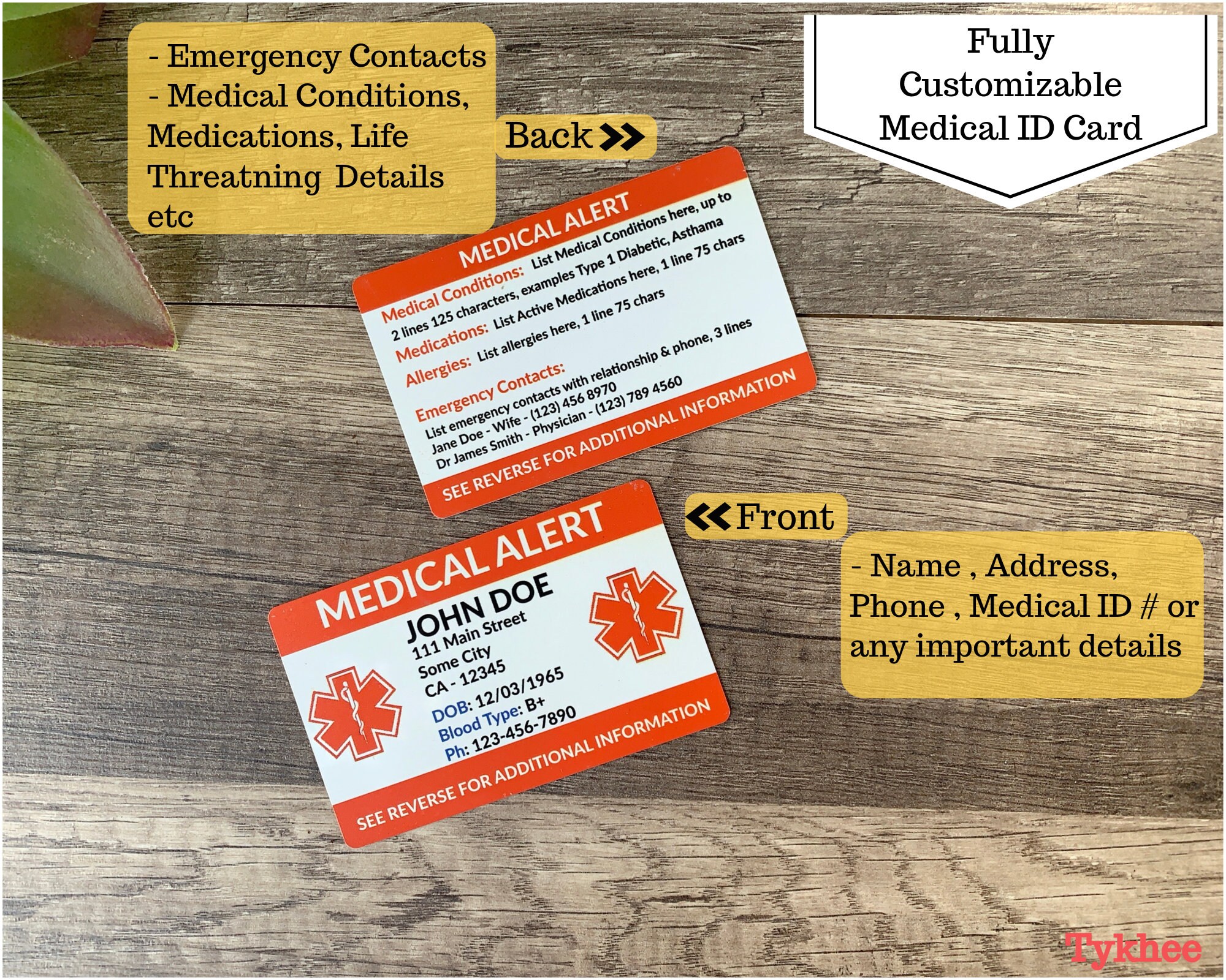 Medical Card Personalized Aluminium Wallet Insert Metal Etsy