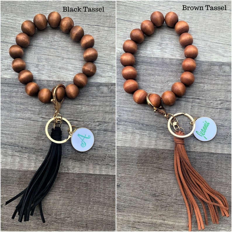 Personalized Wooden Key Ring Bracelet Monogram Wooden Etsy
