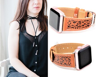 Apple Watch Band Women 38mm, Leopard Print Apple Watch Band 42mm, Leather iWatch Band, Cheetah iWatch Strap, Designer Apple Watch Strap