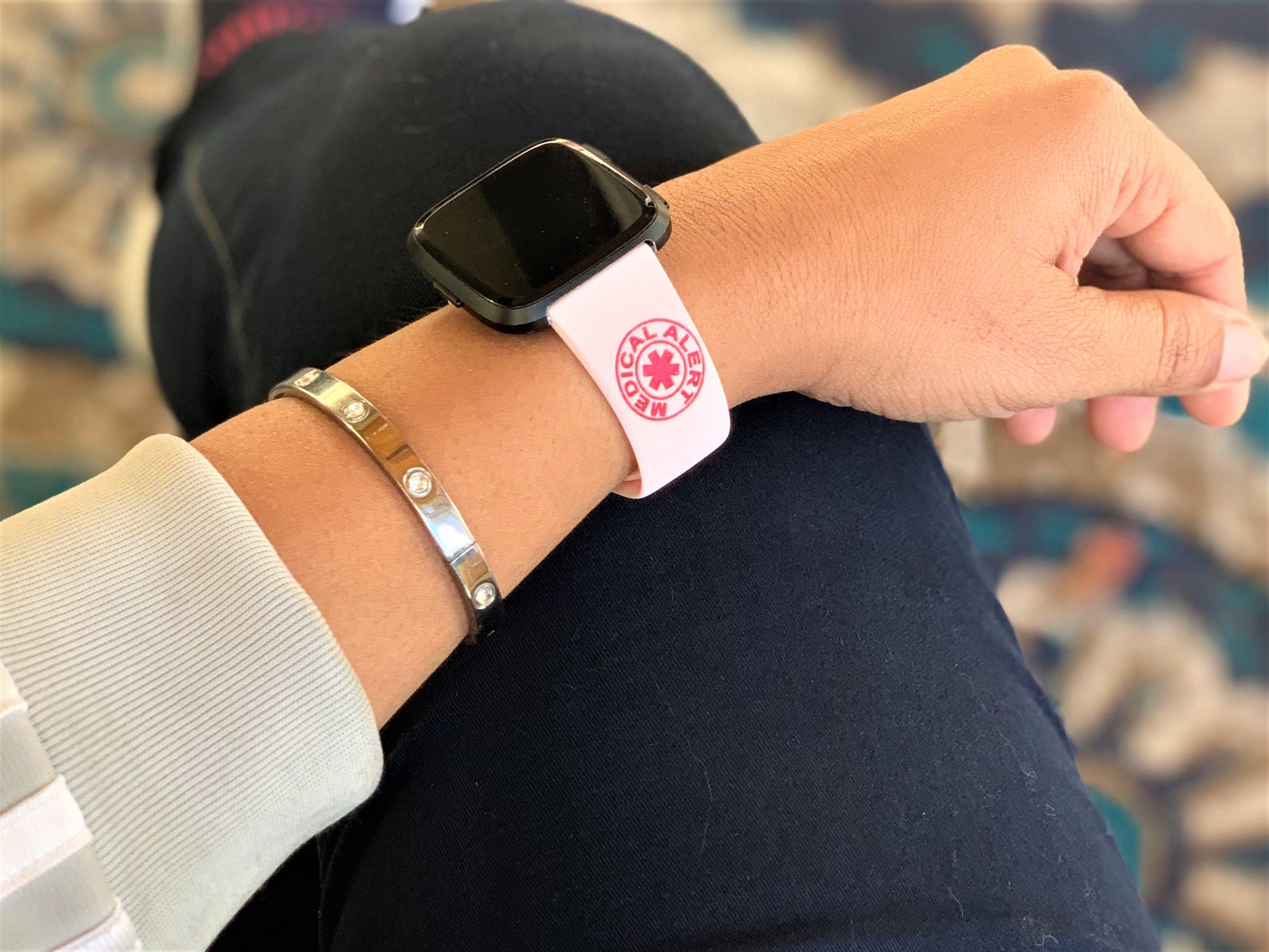 Medical Alert Fitbit Versa Silicone Watch Band Personalized Etsy