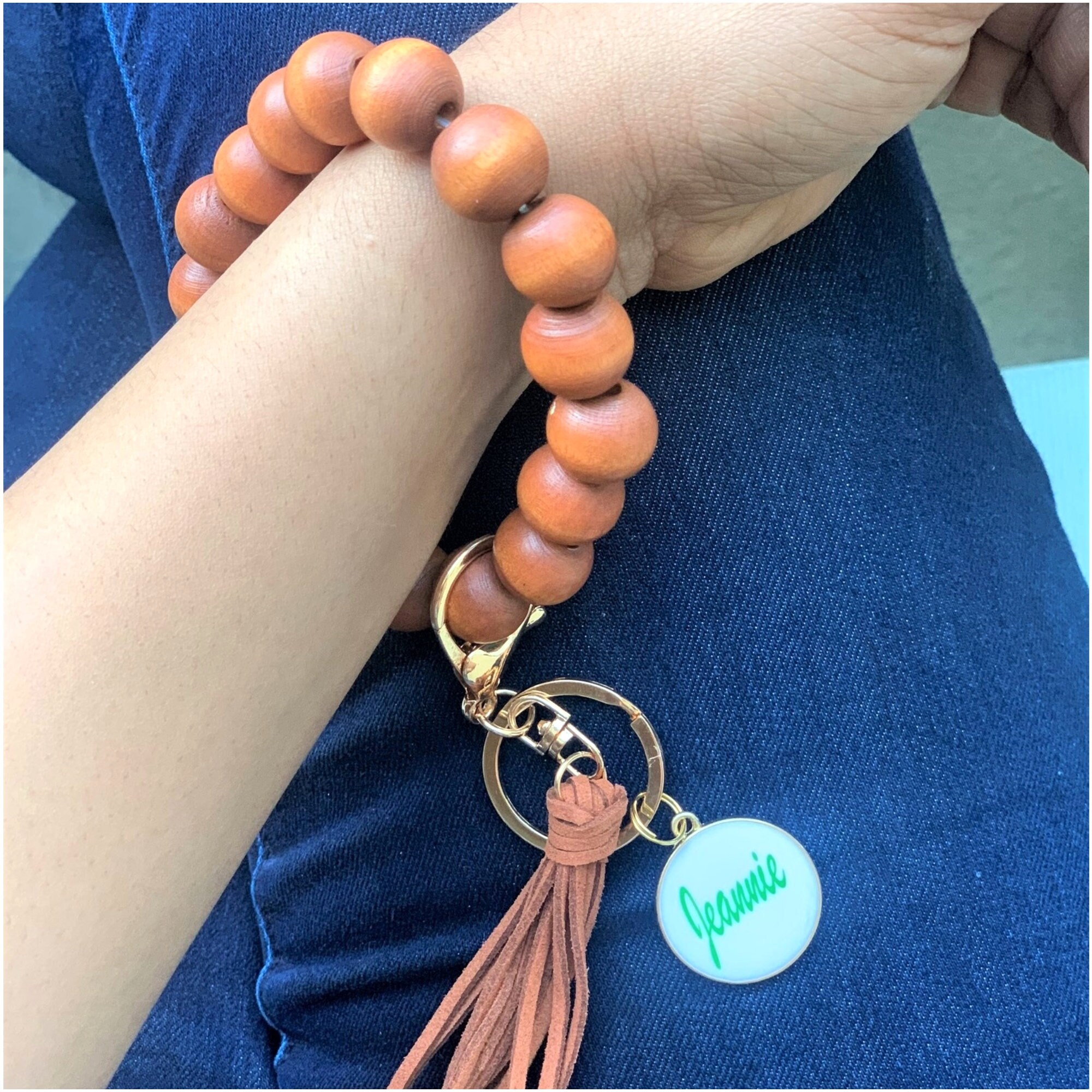 Personalized Wooden Key Ring Bracelet Monogram Wooden Etsy