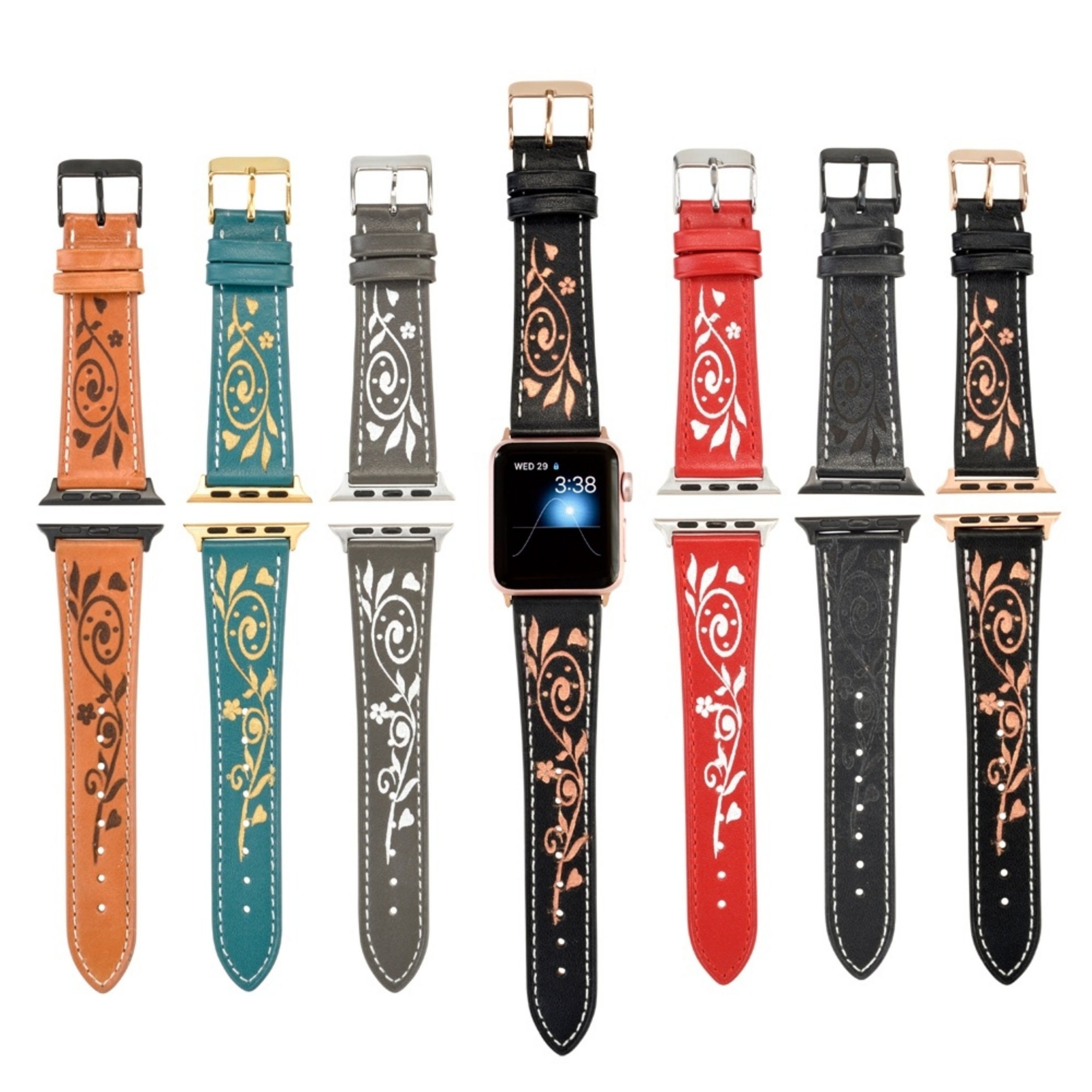 Leather Apple Watch Band 38mm Women Floral Apple Watch