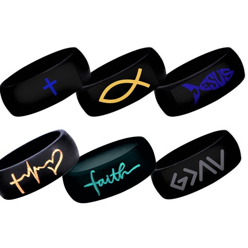 Religious Silicone Wedding Ring for Men Christian Rings for Etsy