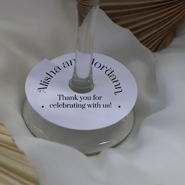 Wedding Wine Glass Tags | Champagne Glass Tag | Personalized Wine Stem Tag | Wine Glass Stem Circles | Drink Name Cards | Dinner Party Tags