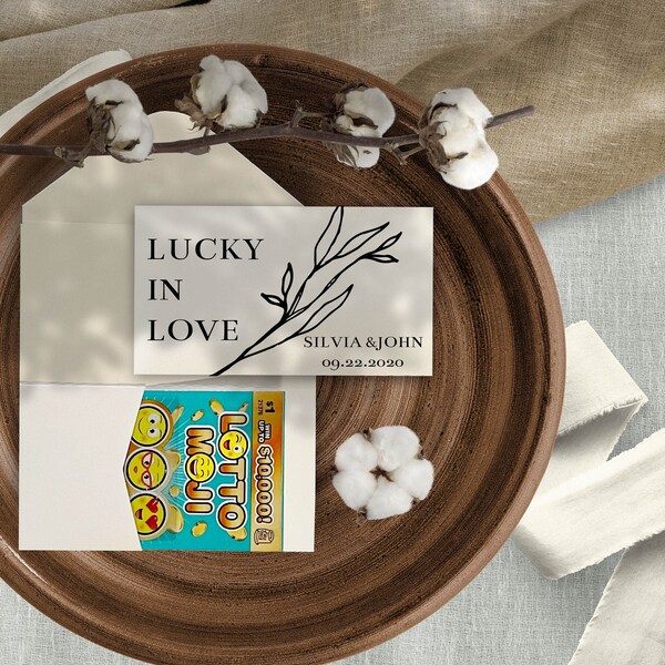Sold in sets of 10, Lucky in Love! Wedding Favors | Personalized Lottery Ticket holders | Scratch Card holders