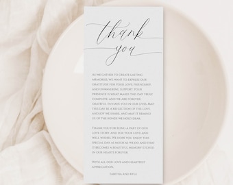 SET OF 25 PRINTED | Minimalist Thank You Napkin Note | Table Thank You | Wedding Napkin Note | Wedding Menu Thank You | Place Setting