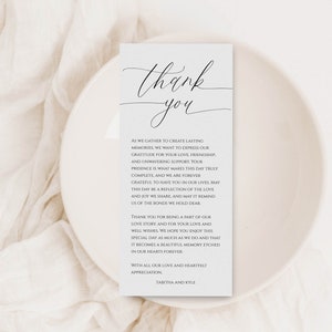 IMPRESO / Minimalista Gracias Servilleta Nota / Mesa Gracias / Servilleta de boda Nota / Menú de boda Gracias / Ajuste de lugar / Carta de agradecimiento