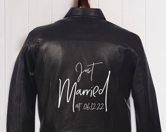 Just Married | Custom Name Denim Jacket | Wedding Iron on Transfer | Leather Jacket Decal | Wedding Decals | Jacket Decals