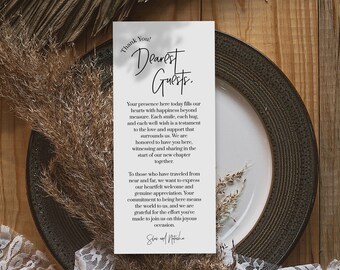 Set of 25 PRINTED | Minimalist Thank You Napkin Note | Table Thank You | Wedding Napkin Note | Wedding Menu Thank You