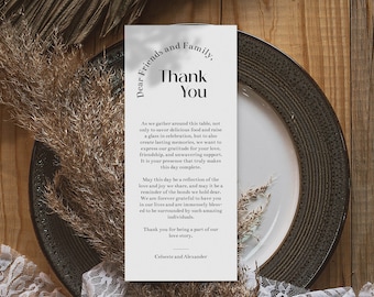 Set of 25 PRINTED | Minimalist Thank You Napkin Note | Table Thank You | Wedding Napkin Note | Wedding Menu Thank You
