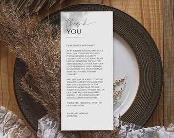 Set of 25 PRINTED | Minimalist Thank You Napkin Note | Table Thank You | Wedding Napkin Note | Wedding Menu Thank You