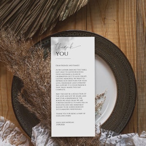 IMPRESO / Minimalista Gracias Servilleta Nota / Mesa Gracias / Servilleta de boda Nota / Menú de boda Gracias / Ajuste de lugar / Carta de agradecimiento