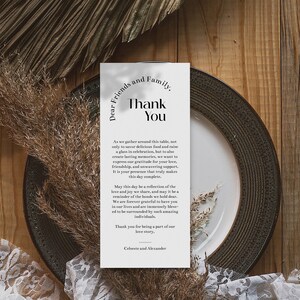 IMPRESO / Minimalista Gracias Servilleta Nota / Mesa Gracias / Servilleta de boda Nota / Menú de boda Gracias / Ajuste de lugar / Carta de agradecimiento