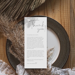 IMPRESO / Minimalista Gracias Servilleta Nota / Mesa Gracias / Servilleta de boda Nota / Menú de boda Gracias / Ajuste de lugar / Carta de agradecimiento