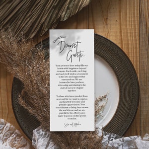 IMPRESO / Minimalista Gracias Servilleta Nota / Mesa Gracias / Servilleta de boda Nota / Menú de boda Gracias / Ajuste de lugar / Carta de agradecimiento