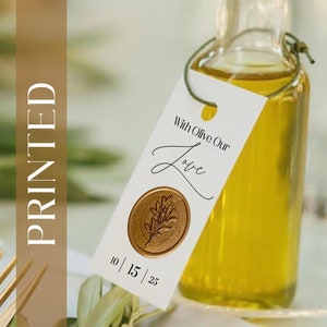 PRINTED | Set of 9 Olive Oil Tags with Wax Seal | Wedding Favor Tags | Tags for Guests | Olive Tree Branch Tags