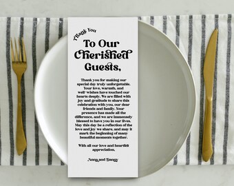 Set of 25 PRINTED | Minimalist Thank You Napkin Note | Table Thank You | Wedding Napkin Note | Wedding Menu Thank You