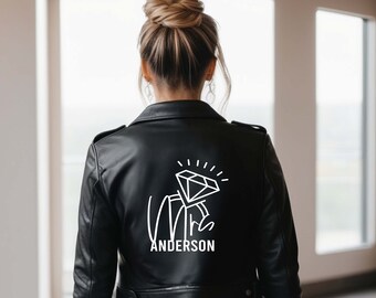 Eisen auf Jacke Aufkleber | Permanente Vinyl-Aufkleber für Denim oder Leder | Hochzeits-Aufkleber | Braut Jacke Eisen auf Transfers | Wird einzeln verkauft