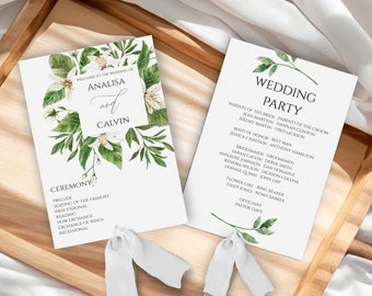 PRINTED Wedding Program Fans | Assembled With or Without Ribbon | Ceremony Program | Program Fans | Event Details | Double Sided