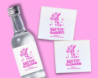 Set of 12 Bottle Labels | Bachelorette Party Favors | Mini Shot Labels | Custom Liquor Labels |  | Western Party Favor | Cowgirl Bach
