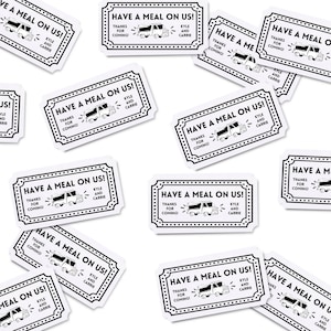 Set mit 21 Food-Truck-Tickets | Essen Sie bei uns | Hochzeitsessen | Party-Token | Essensgutschein | Benutzerdefinierte Veranstaltungstickets | Gib einen zu