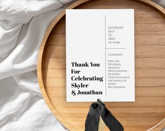 PRINTED Wedding Program Fans | Assembled With or Without Ribbon | Ceremony Program | Program Fans | Event Details | Double Sided