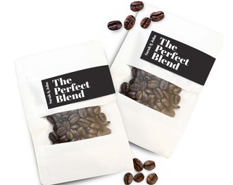 Set of 25 Coffee Favors | Personalized Sticker with Bags- Without Coffee | Resealable Pouch | The Perfect Blend | Wedding Favors