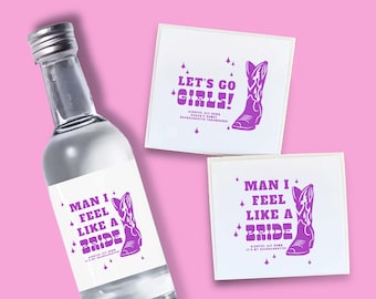 Set of 12 Bottle Labels | Bachelorette Party Favors | Mini Shot Labels | Custom Liquor Labels |  | Western Party Favor | Cowgirl Bach