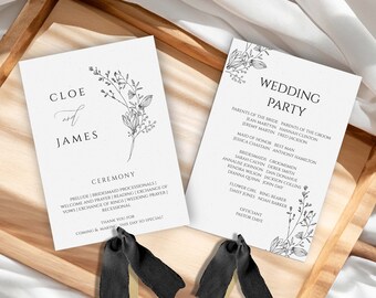 PRINTED Wedding Program Fans | Assembled With or Without Ribbon | Ceremony Program | Program Fans | Event Details | Double Sided
