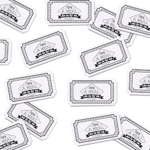 Set mit 21 Food-Truck-Tickets | Essen Sie bei uns | Hochzeitsessen | Party-Token | Essensgutschein | Benutzerdefinierte Veranstaltungstickets | Gib einen zu