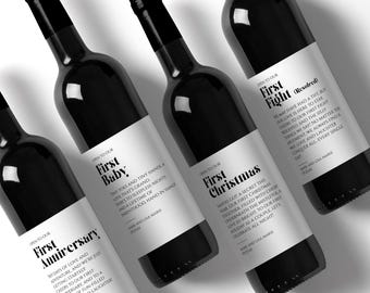 Etiquetas de vinho Milestone personalizadas | Noivado, aniversário, presente de casamento | Presente de noivado com cesta de vinho